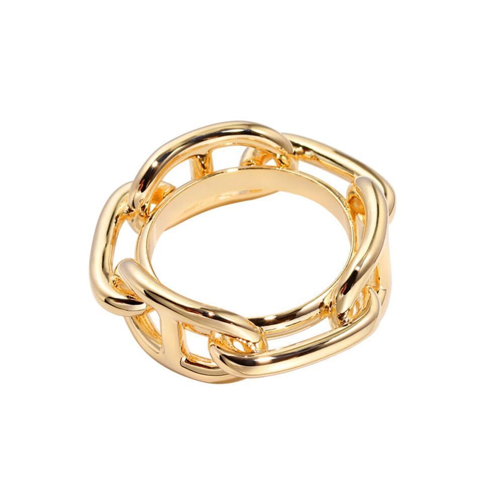 Chunky Chain Silk Scarf Ring Clip for Women Minimalist Wide Band Statement